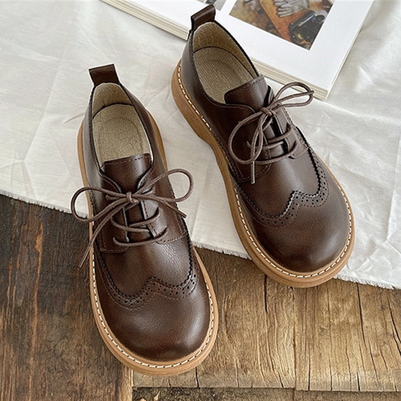 Women's Brogue Hollow Leather Lace-up Shoes