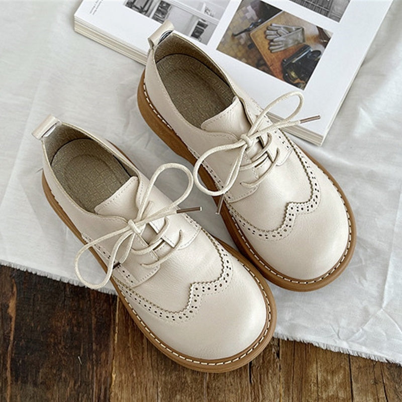Women's Brogue Hollow Leather Lace-up Shoes