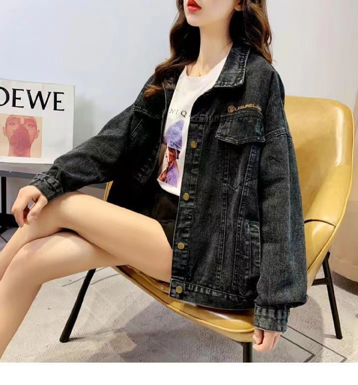 Embroidered Women's Black Denim Jacket