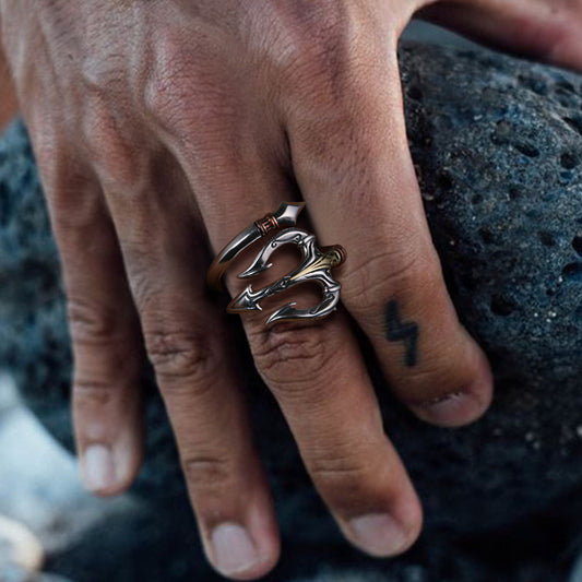 Marcasite Men's Trident Index Finger Ring