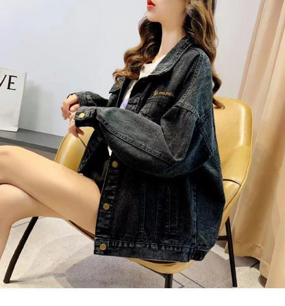 Embroidered Women's Black Denim Jacket