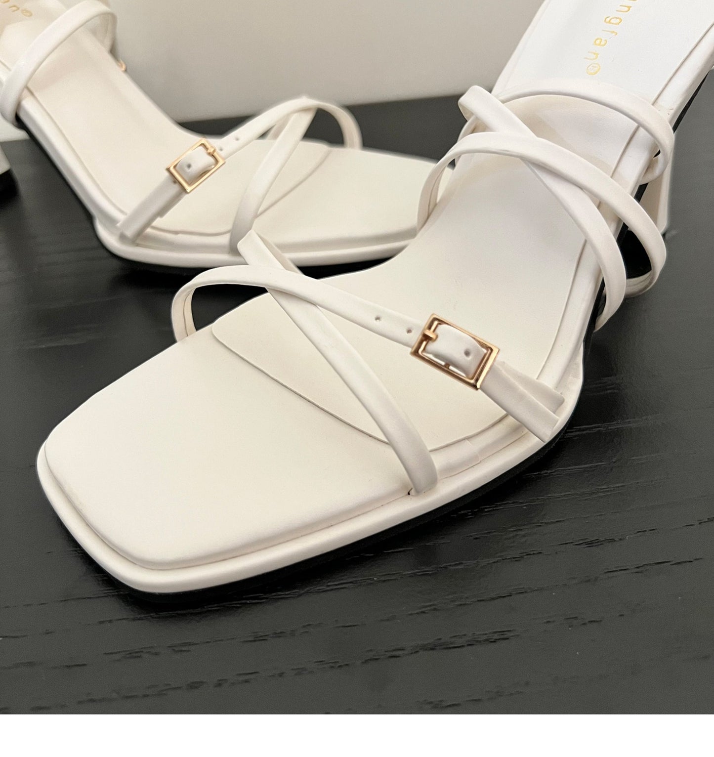 White Square Toe Thin Strap High Heels