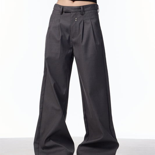 Double Pleated Rivet Draping Loose Pants