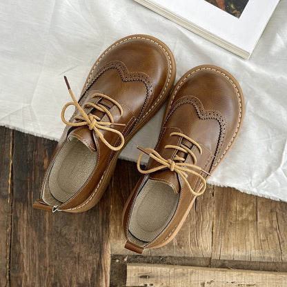 Women's Brogue Hollow Leather Lace-up Shoes