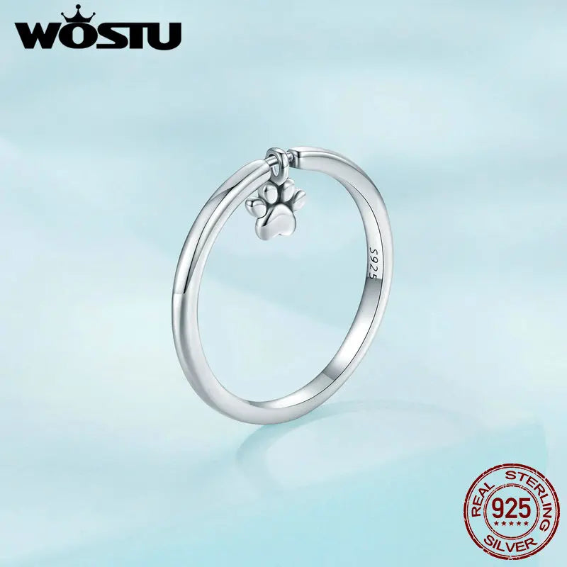 WOSTU Sterling Silver Lovely Cat Pet Claw Link Rings For Women