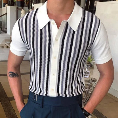 Summer Clothing Men's Luxury Knitted Short Sleeve Polo Shirt Retro