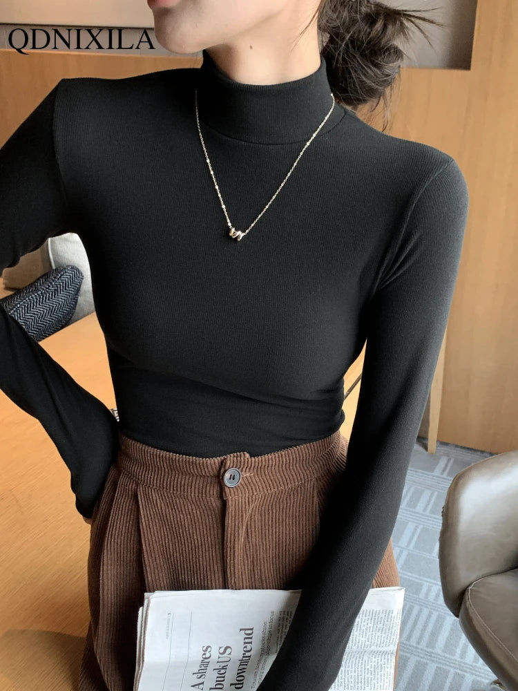 Korean Fashion Knitted Half-turtleneck Pullovers Women