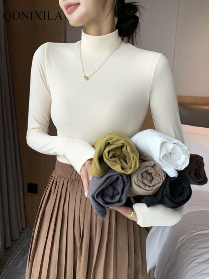 Korean Fashion Knitted Half-turtleneck Pullovers Women