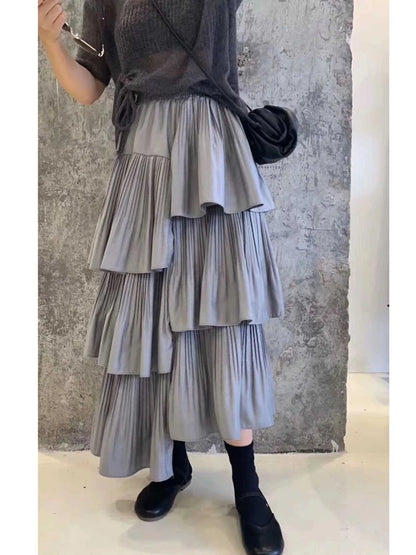 Asymmetric Pleated Cake Skirt Women's