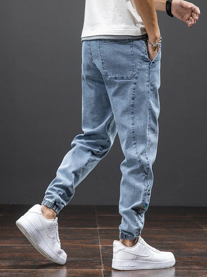 Black Blue Cargo Jeans Men Streetwear Pants