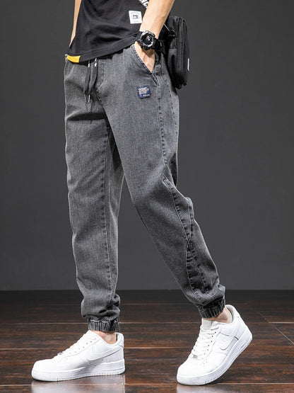 Black Blue Cargo Jeans Men Streetwear Pants