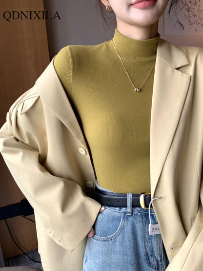 Korean Fashion Knitted Half-turtleneck Pullovers Women