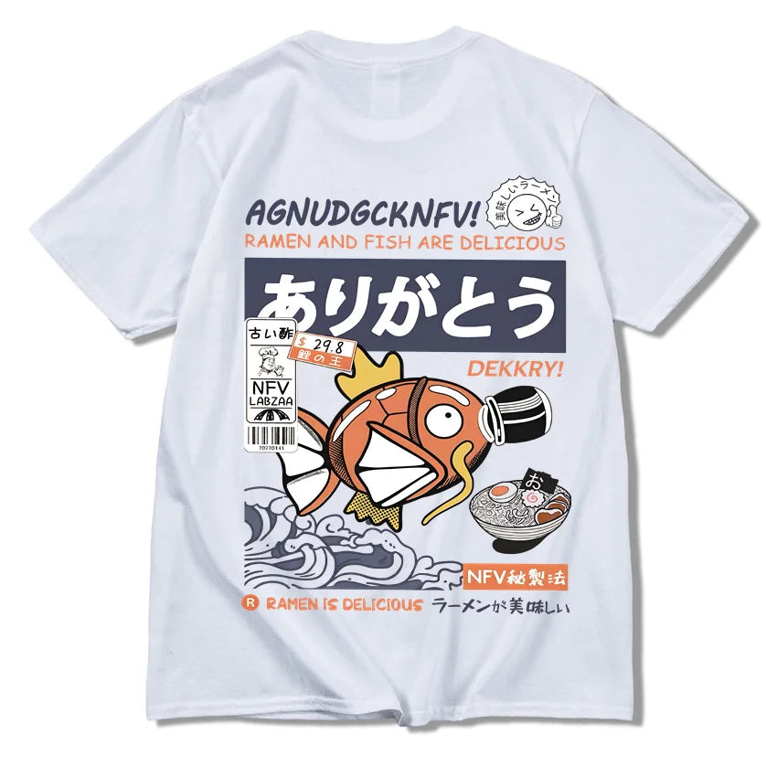 Japanese Fun Ramen Fish Graphic T-shirt