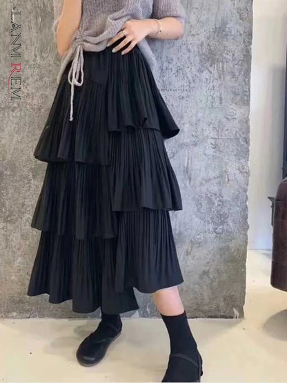 Asymmetric Pleated Cake Skirt Women's