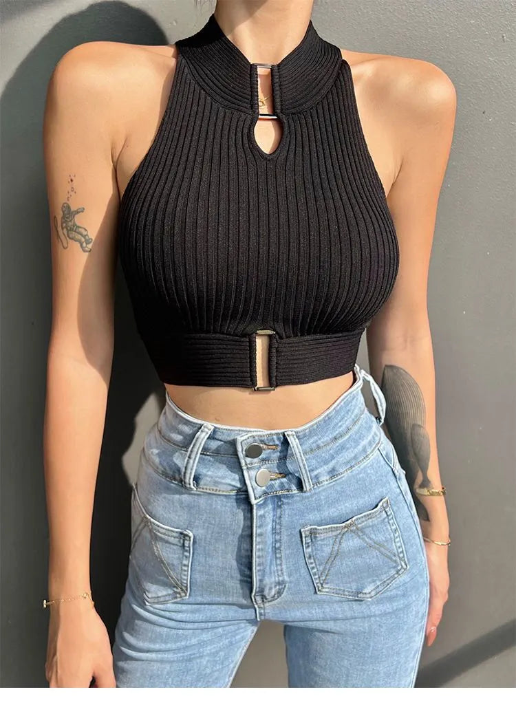 Women Y2K Camis Elastic Chic Tops Halter Off Shoulder Crop Top