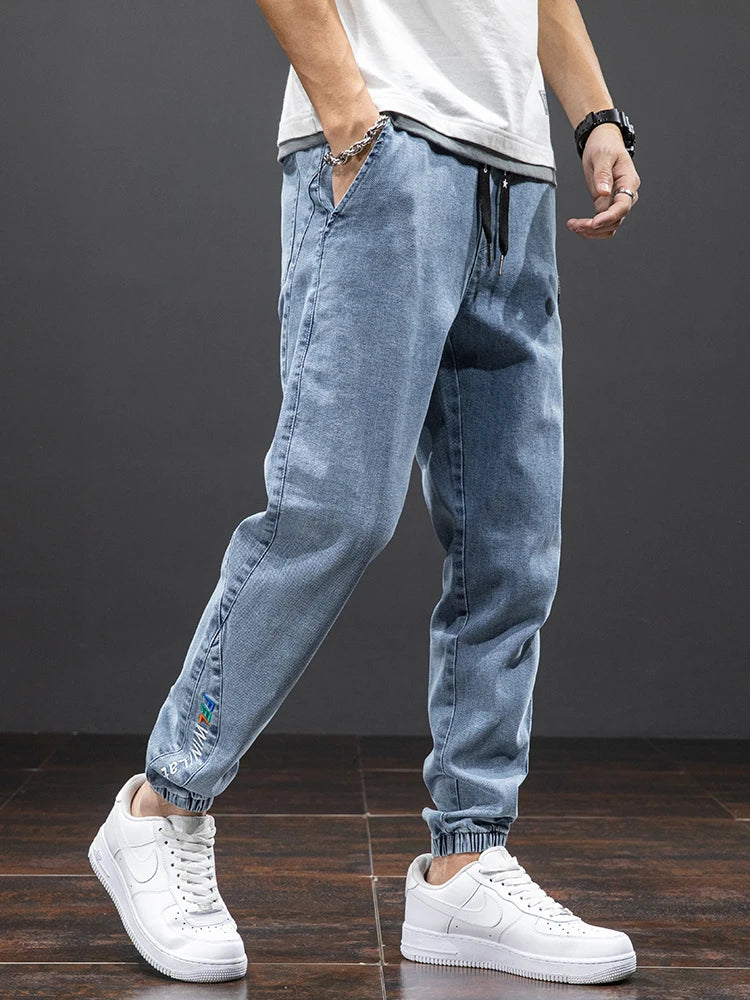 Black Blue Cargo Jeans Men Streetwear Pants