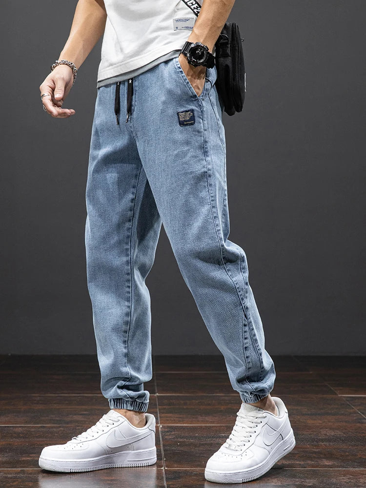 Black Blue Cargo Jeans Men Streetwear Pants