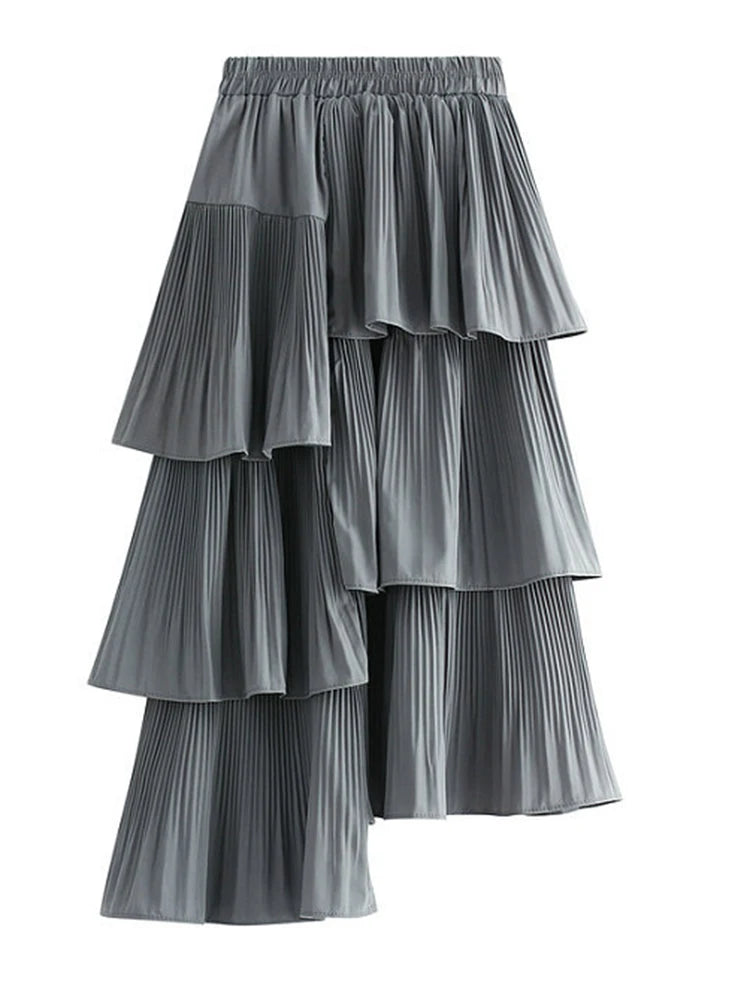 Asymmetric Pleated Cake Skirt Women's