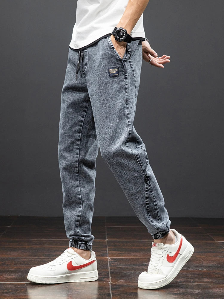 Black Blue Cargo Jeans Men Streetwear Pants