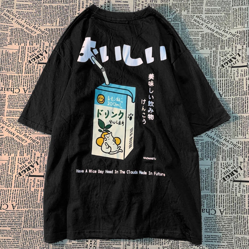 Harajuku Cute Japanese Cat Print Oversized T-shirt