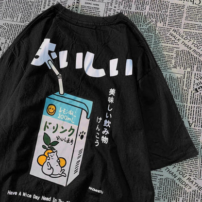 Harajuku Cute Japanese Cat Print Oversized T-shirt