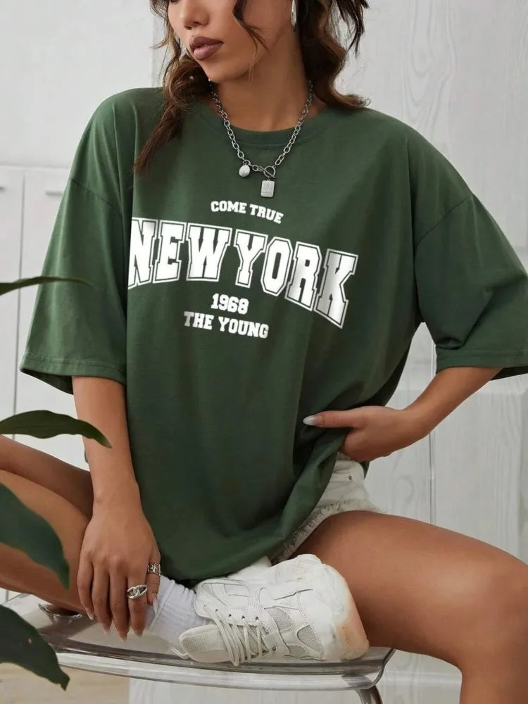 1968 The New York Is Young Cotton Woman Tshirts Oversize