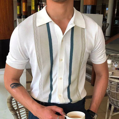 Summer Clothing Men's Luxury Knitted Short Sleeve Polo Shirt Retro