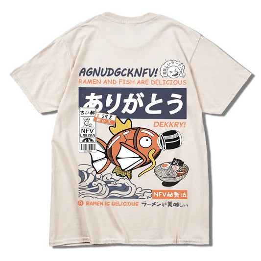 Japanese Fun Ramen Fish Graphic T-shirt