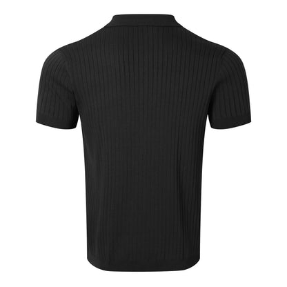 Summer Men's Clothing Retro Knit Lapel Striped Polo Shirt