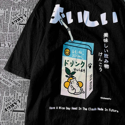 Harajuku Cute Japanese Cat Print Oversized T-shirt