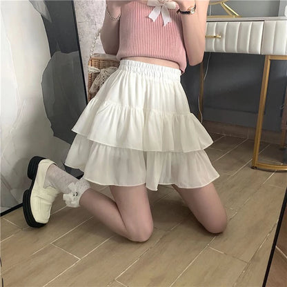 Korean High Waist White Mini Skirt