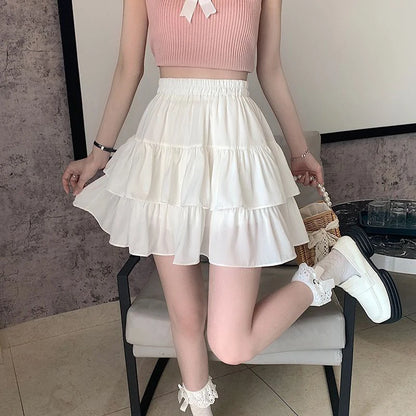 Korean High Waist White Mini Skirt