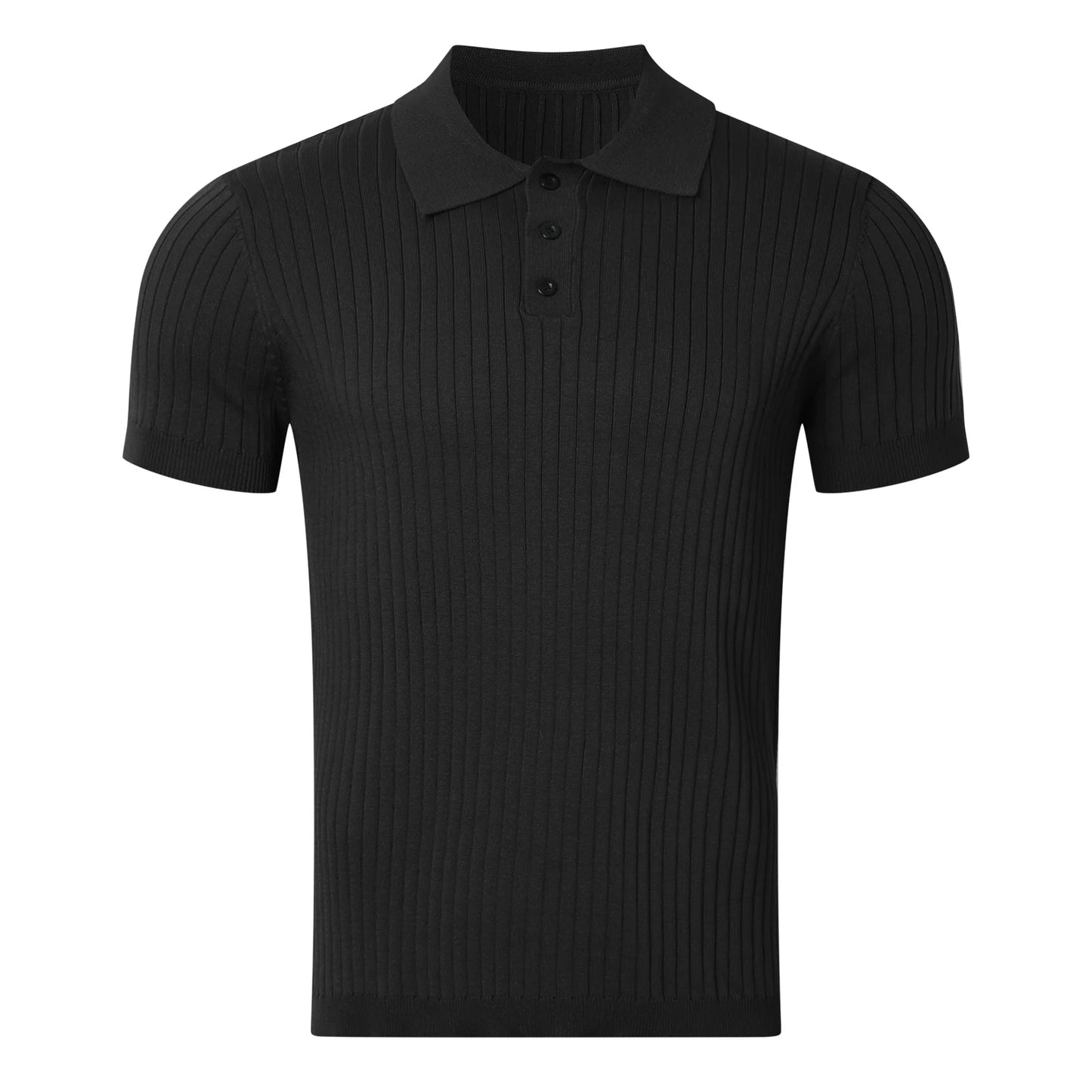 Summer Men's Clothing Retro Knit Lapel Striped Polo Shirt