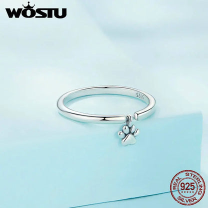 WOSTU Sterling Silver Lovely Cat Pet Claw Link Rings For Women