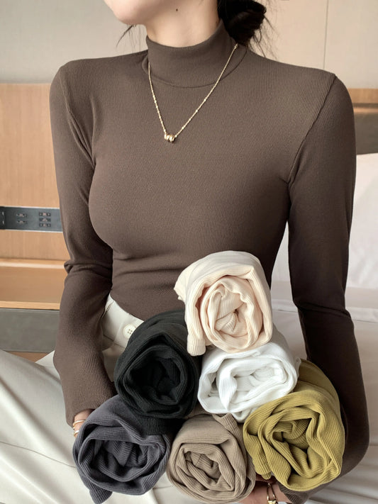 Korean Fashion Knitted Half-turtleneck Pullovers Women