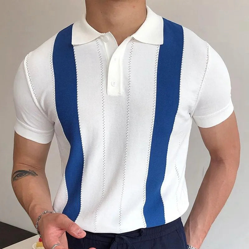 Summer Clothing Men's Luxury Knitted Short Sleeve Polo Shirt Retro