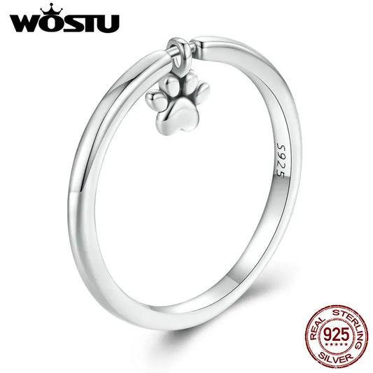 WOSTU Sterling Silver Lovely Cat Pet Claw Link Rings For Women