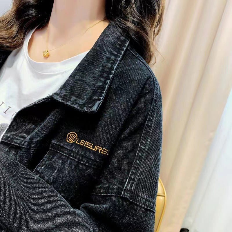 Embroidered Women's Black Denim Jacket