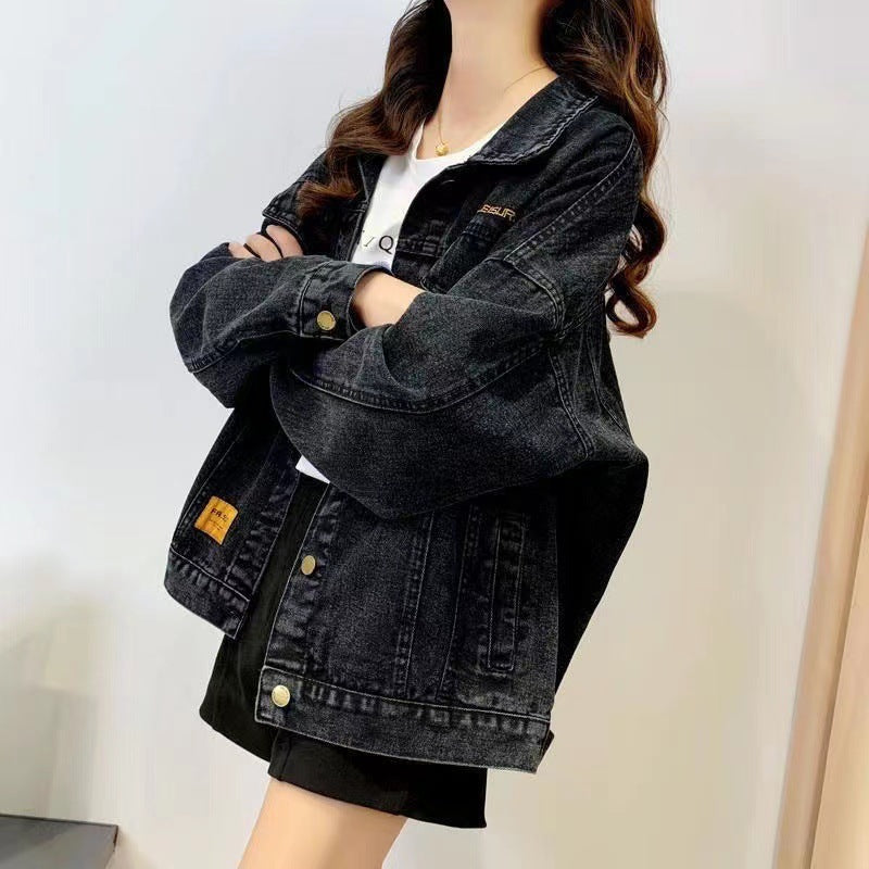 Embroidered Women's Black Denim Jacket