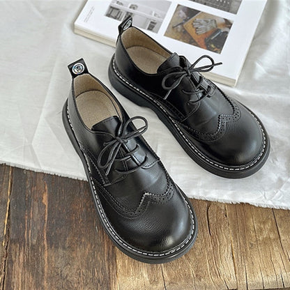 Women's Brogue Hollow Leather Lace-up Shoes
